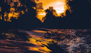 Preview wallpaper waves, water, dark, dusk, sunset