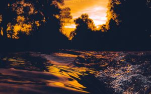 Preview wallpaper waves, water, dark, dusk, sunset