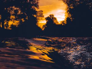 Preview wallpaper waves, water, dark, dusk, sunset
