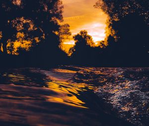 Preview wallpaper waves, water, dark, dusk, sunset