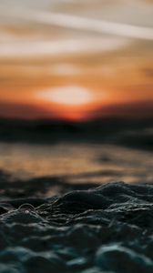 Preview wallpaper waves, water, sunset, blurred