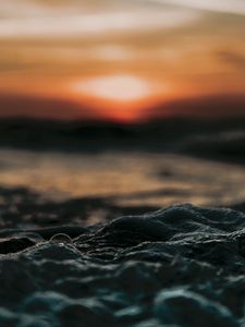 Preview wallpaper waves, water, sunset, blurred