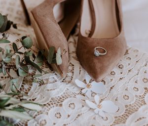 Preview wallpaper wedding, shoes, ring, bouquet, decoration, details, patterns