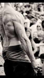 Preview wallpaper weightlifting, back, sportsman, weight, bar, muscles