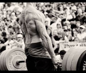 Preview wallpaper weightlifting, back, sportsman, weight, bar, muscles