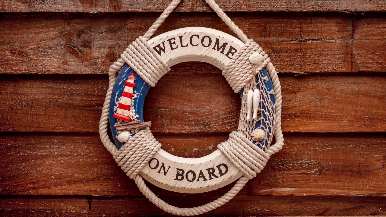 Wallpaper welcome, inscription, circle, rope, wooden