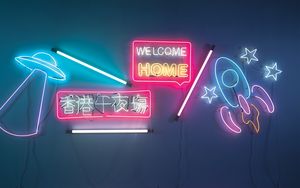 Preview wallpaper welcome, return, words, neon
