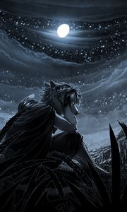 Preview wallpaper werewolf, night, art, moon, moonlight