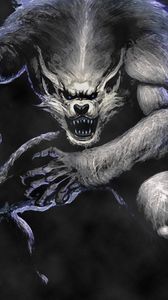 Preview wallpaper werewolf, wolf, jump, fog