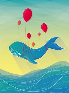 Preview wallpaper whale, air balloons, art, vector, flight