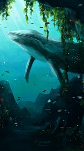 Preview wallpaper whale, animal, underwater, water, fish, art