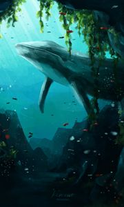 Preview wallpaper whale, animal, underwater, water, fish, art