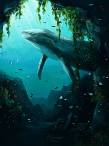 Preview wallpaper whale, animal, underwater, water, fish, art