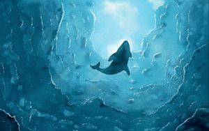 Preview wallpaper whale, art, wave, blue