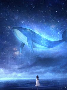 Preview wallpaper whale, girl, art