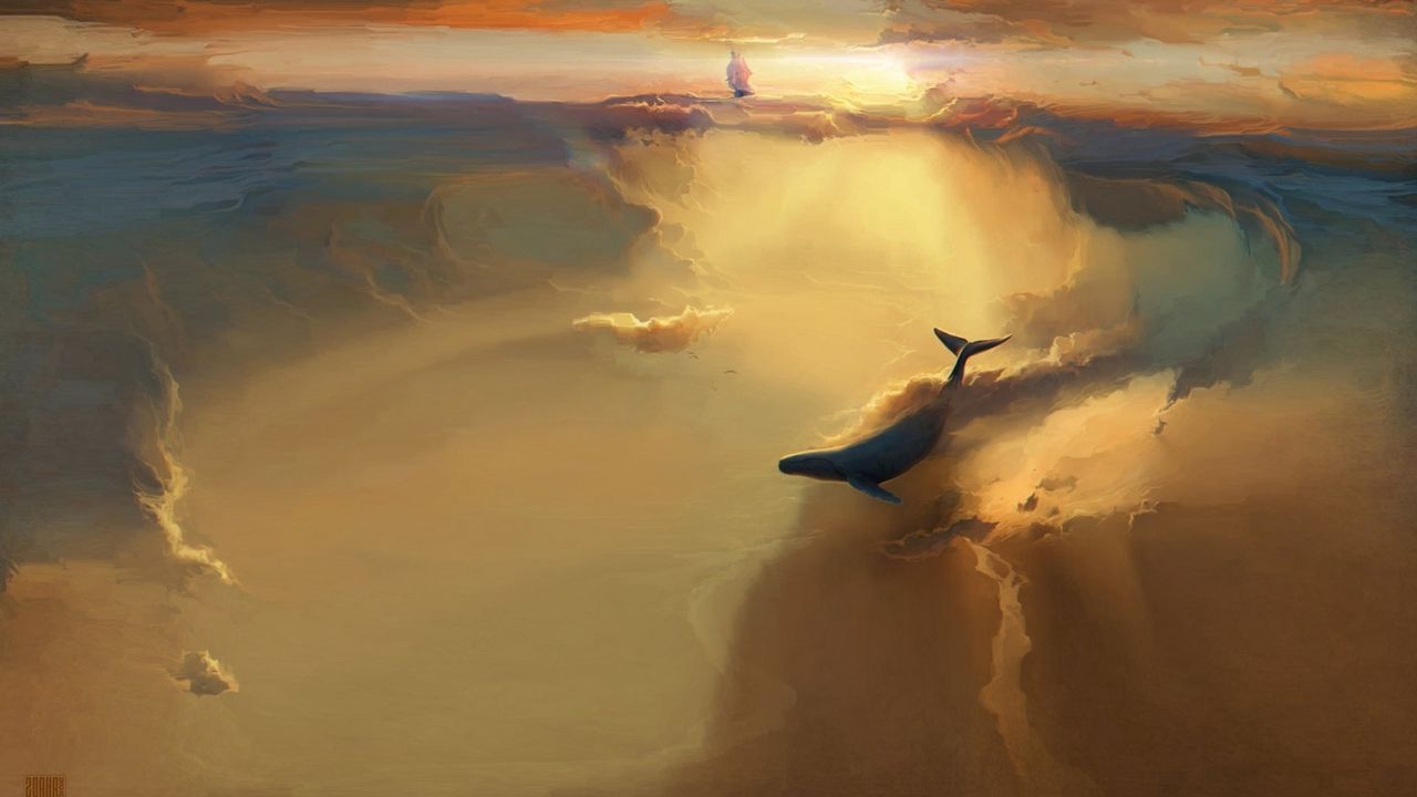 Wallpaper whale, sea, swim, smoke