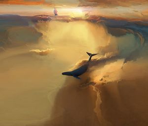 Preview wallpaper whale, sea, swim, smoke
