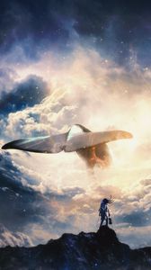 Preview wallpaper whale, tail, musician, symphony, clouds, art, surrealism