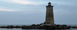 Preview wallpaper whaleback lighthouse, lighthouse, stones, sea, clouds, usa