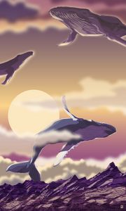 Preview wallpaper whales, sea, sun, art