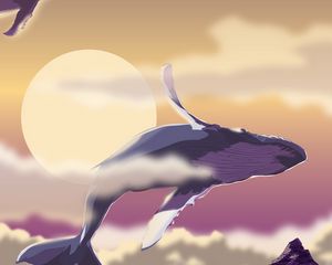 Preview wallpaper whales, sea, sun, art