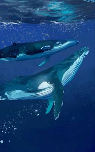 Preview wallpaper whales, water, underwater, sea, art