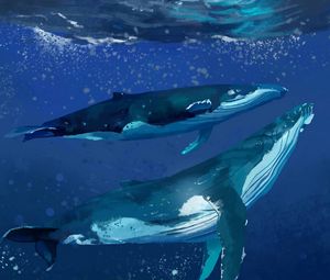 Preview wallpaper whales, water, underwater, sea, art