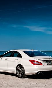 Preview wallpaper white, mercedes-benz, rear view, mercedes, cls63, amg