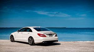 Preview wallpaper white, mercedes-benz, rear view, mercedes, cls63, amg
