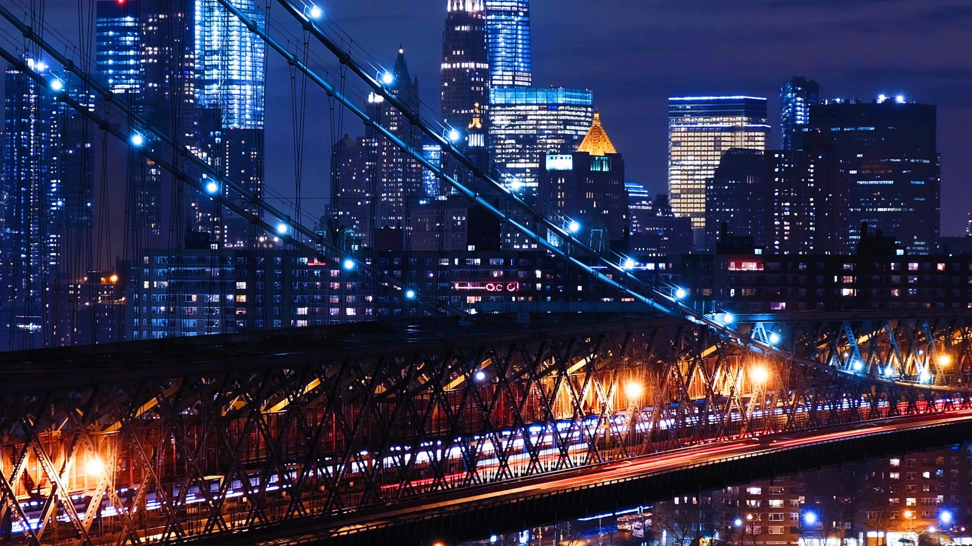 Download wallpaper 1920x1080 williamsburg, usa, night city, bridge full