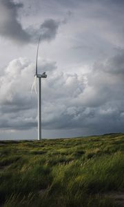 Preview wallpaper wind farm, turbine, clouds, meadow, nature