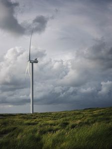 Preview wallpaper wind farm, turbine, clouds, meadow, nature