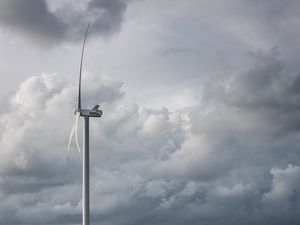 Preview wallpaper wind farm, turbine, clouds, meadow, nature