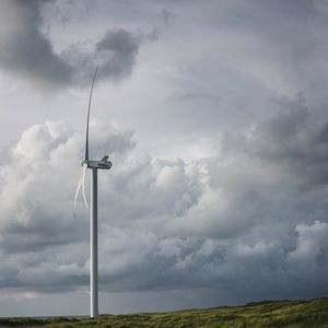 Preview wallpaper wind farm, turbine, clouds, meadow, nature