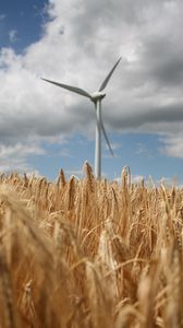 Preview wallpaper wind farm, turbine, field, wheat, spikelets