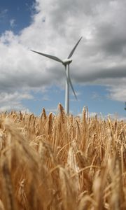 Preview wallpaper wind farm, turbine, field, wheat, spikelets