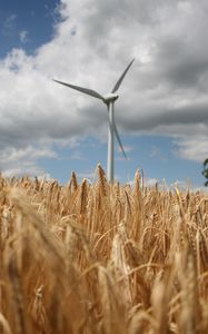 Preview wallpaper wind farm, turbine, field, wheat, spikelets