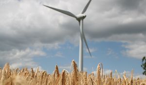 Preview wallpaper wind farm, turbine, field, wheat, spikelets