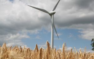 Preview wallpaper wind farm, turbine, field, wheat, spikelets