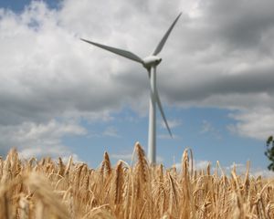 Preview wallpaper wind farm, turbine, field, wheat, spikelets