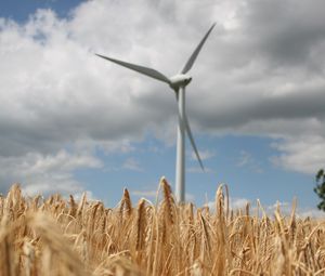 Preview wallpaper wind farm, turbine, field, wheat, spikelets