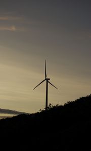 Preview wallpaper wind farm, turbine, silhouette, slope, twilight, dark