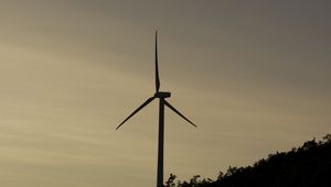 Preview wallpaper wind farm, turbine, silhouette, slope, twilight, dark