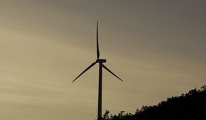 Preview wallpaper wind farm, turbine, silhouette, slope, twilight, dark