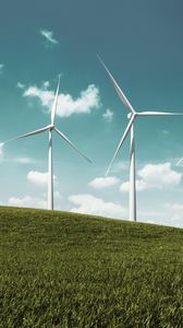 Preview wallpaper wind farm, turbines, hill, nature