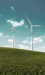 Preview wallpaper wind farm, turbines, hill, nature