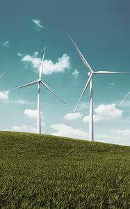 Preview wallpaper wind farm, turbines, hill, nature