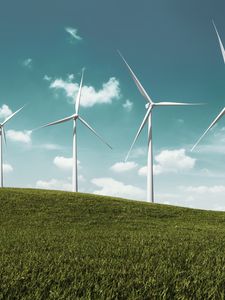 Preview wallpaper wind farm, turbines, hill, nature