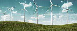 Preview wallpaper wind farm, turbines, hill, nature