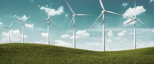 Preview wallpaper wind farm, turbines, hill, nature